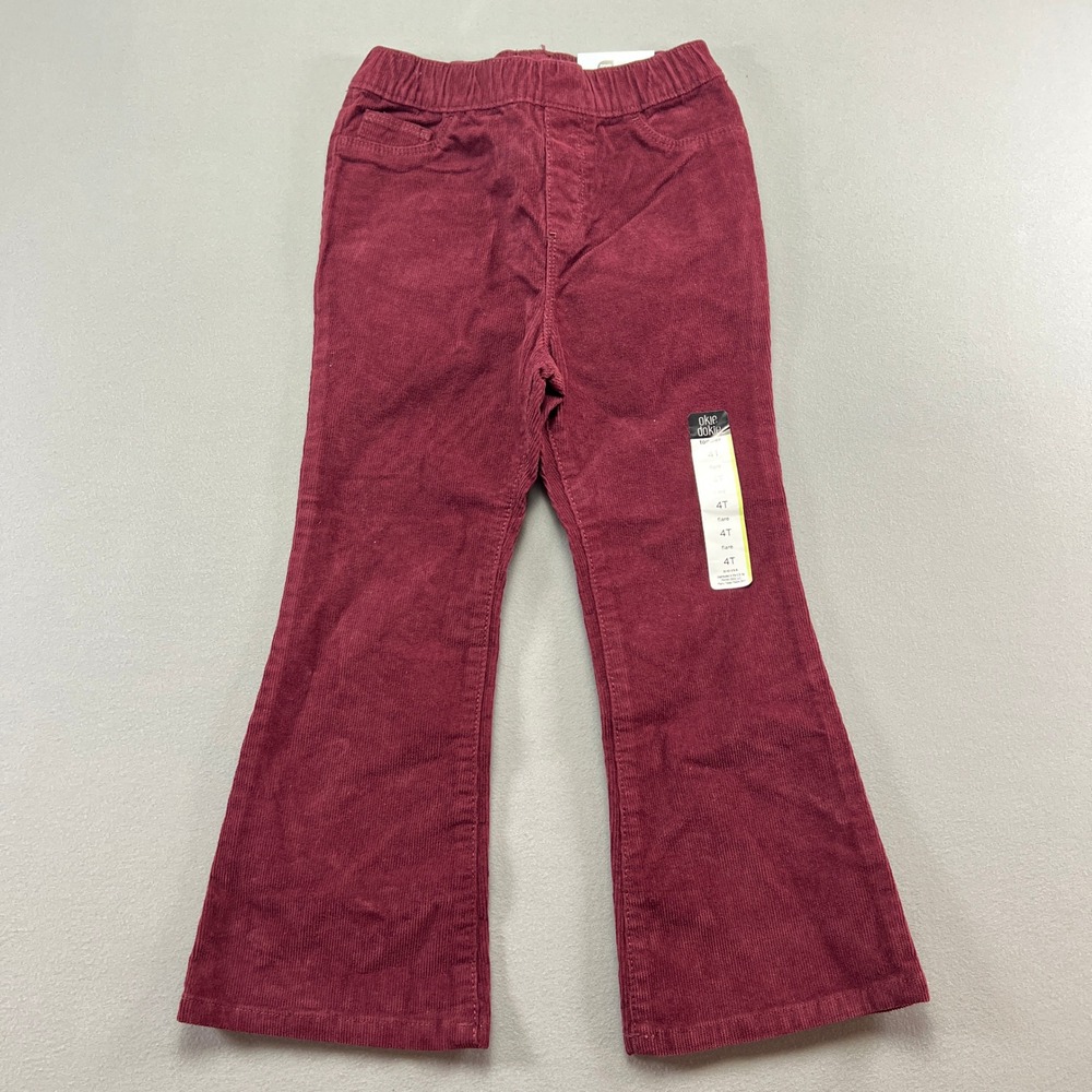 Okie Dokie Corduroy Pull On Flare Pants Girls 4T French Burgundy Cotton Stretch